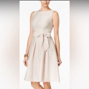 Tommy Hilfiger Ottoman Stripe Fit Flare Beige Cream Tie Waist Dress S. 4